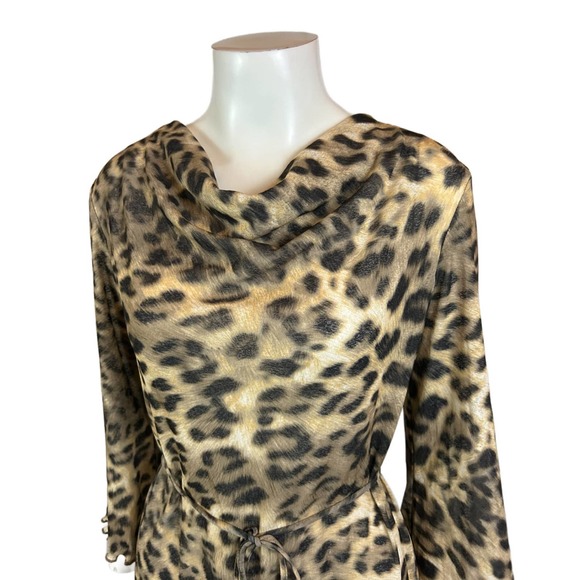 Y2K Sheer Leopard Print Cowl Neck Belted Tunic Shirt Top / Women’s Medium * - Picture 2 of 4